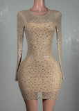 KARTER IVORY MESH RHINESTONE BODYCON MINI DRESS