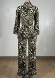 EMI CHEETAH PRINT LONG SLEEVE LOOSE FIT TOP & STRAIGHT CUT PANTS