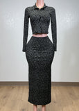 ALAYNA GREY CHEETAH PRINT CROP TOP & MAXI SKIRT SET