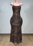 SUSANE ANIMAL PRINT BODYCON SPAGHETTI STRAPS MIDI DRESS