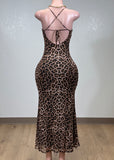 SUSANE ANIMAL PRINT BODYCON SPAGHETTI STRAPS MIDI DRESS