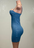 STARLIGHT DENIM RHINESTONE BODYCON MINI DRESS
