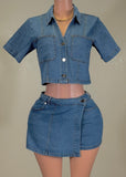 DANIELLA DENIM LOOSE CROP TOP & SKIRT/SHORT TWO PIECE SET