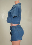 DANIELLA DENIM LOOSE CROP TOP & SKIRT/SHORT TWO PIECE SET