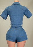 DANIELLA DENIM LOOSE CROP TOP & SKIRT/SHORT TWO PIECE SET