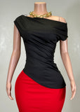 SOLANNA BLACK ASYMMETRICAL OFF SHOULDER TOP