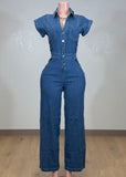 PALYN DENIM BLUE COLLARED SHORT SLEEVE JUMPSUIT