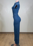 PALYN DENIM BLUE COLLARED SHORT SLEEVE JUMPSUIT
