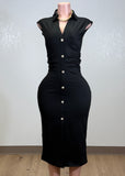 MALTA BLACK BUTTON DOWN STRETCH DRESS