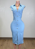 MALTA BABY BLUE BUTTON DOWN STRETCH DRESS
