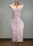 MALTA PINK BUTTON DOWN STRETCH DRESS