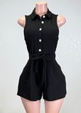 HANALEI BLACK SELF-TIE COLLARED ROMPER