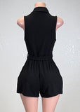 HANALEI BLACK SELF-TIE COLLARED ROMPER