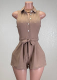 HANALEI MOCHA SELF-TIE COLLARED ROMPER