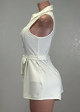 HANALEI IVORY SELF-TIE COLLARED ROMPER