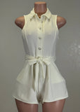 HANALEI IVORY SELF-TIE COLLARED ROMPER