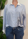 BRIELLA BLUE & WHITE STRIPED COLLARED NECK BLOUSE