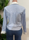 BRIELLA BLUE & WHITE STRIPED COLLARED NECK BLOUSE