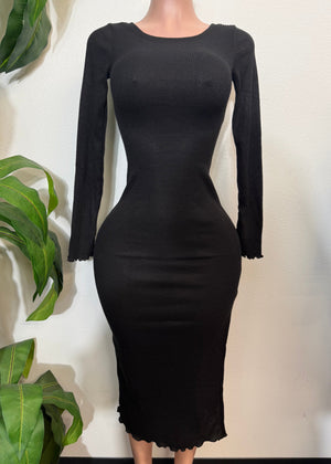 ZAYLEE BLACK LONG SLEEVE BODYCON MIDI DRESS