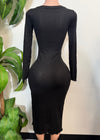 ZAYLEE BLACK LONG SLEEVE BODYCON MIDI DRESS