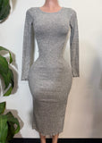ZAYLEE GREY LONG SLEEVE BODYCON MIDI DRESS