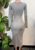 ZAYLEE GREY LONG SLEEVE BODYCON MIDI DRESS