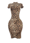 ATHENA CHEETAH PRINT HIGH STRETCHY MOCK NECK MINI DRESS