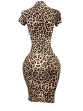 ATHENA CHEETAH PRINT HIGH STRETCHY MOCK NECK MINI DRESS