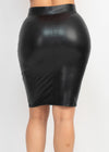 YARA BLACK STRETCHABLE FAUX LEATHER PENCIL MINI SKIRT