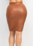 YARA BROWN STRETCHABLE FAUX LEATHER PENCIL MINI SKIRT