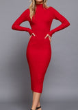 RED MIRANDA LONG SLEEVE HIGH NECK SWEATER LONG DRESS