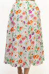 MELL WHITE BUTTONED ORANGE-PINK FLORAL PLEATED A-LINE SKIRT & TOP SET