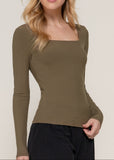 XIMENA OLIVE LONG SLEEVE SQUARE NECK TOP