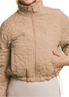 Fall Sunset Floral Quilted Zip-Up Jacket Khaki