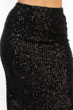 ELOISE BLACK SEQUIN HIGH RISE SLIT MIDI SKIRT