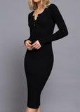 BLACK LILY LONG SLEEVE HENLEY NECK MIDI SWEATER DRESS