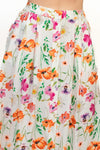 MELL WHITE BUTTONED ORANGE-PINK FLORAL PLEATED A-LINE SKIRT & TOP SET