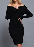 QUINN BLACK OFF SHOULDER LONG SLEEVE MINI DRESS