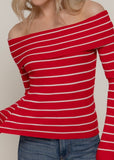 RENEE  RED/IVORY TOP  OFF SHOULDER