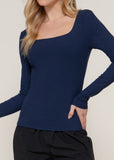 XIMENA BLUE LONG SLEEVE SQUARE NECK TOP