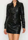 EVE BLACK FAUX LEATHER BUTTON DOWN LONG SLEEVE BLOUSE