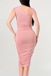 RALEIGH PINK ASYMMETRICAL NECKLINE RUCHED BODYCON DRESS