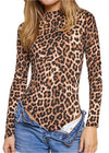 Animal Print Long Sleeve Crew Neck Knit Casual Bodysuit