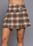 WYNN BROWN PLEATS DETAIL PLAID MINI SKIRT/SHORT
