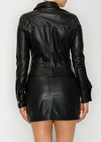 EVE BLACK FAUX LEATHER BUTTON DOWN LONG SLEEVE BLOUSE