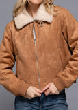 Alondra Faux Suede Inner Fur Cozy Zip Up Jacket Camel