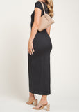 ELEANOR BLACK SHORT SLEEVE LIGHTWEIGHT DOUBLE LAYERED BODYCON MAXI DRESS