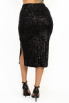 ELOISE BLACK SEQUIN HIGH RISE SLIT MIDI SKIRT