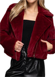 Long Sleeve Fur Shearling Teddy Jacket Burgundy