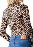 Animal Print Long Sleeve Crew Neck Knit Casual Bodysuit